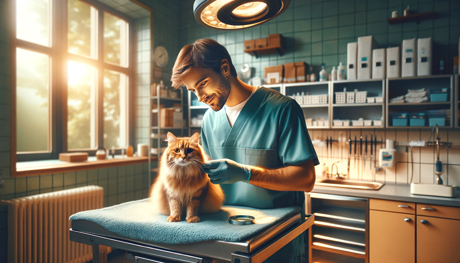 Gato tratando su alergia en una clínica veterinaria